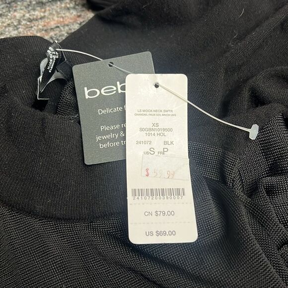 COPY - NWT Bebe Rhinestone Logo Mock Neck Sweater w / Sexy Mesh Long Sleeve Bla… - Picture 5 of 5